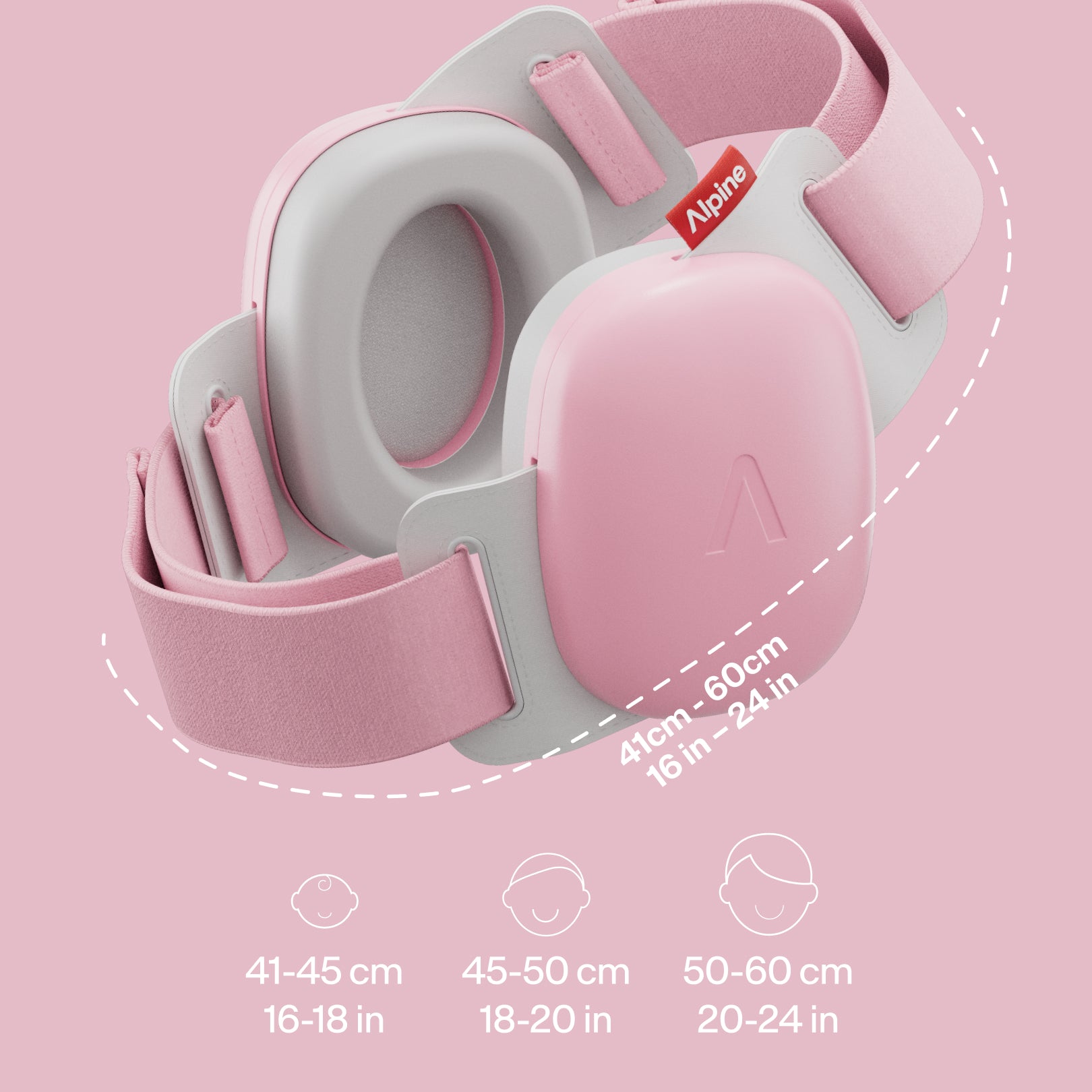Alpine muffy baby in rose-pink with adjustable headband, fitting 41–60cm / 16–24 in head size