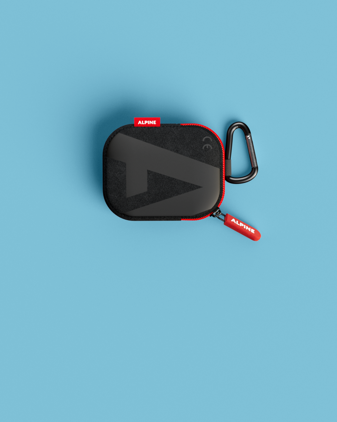 Alpine Pouch Deluxe with carabiner, top view on a blue background