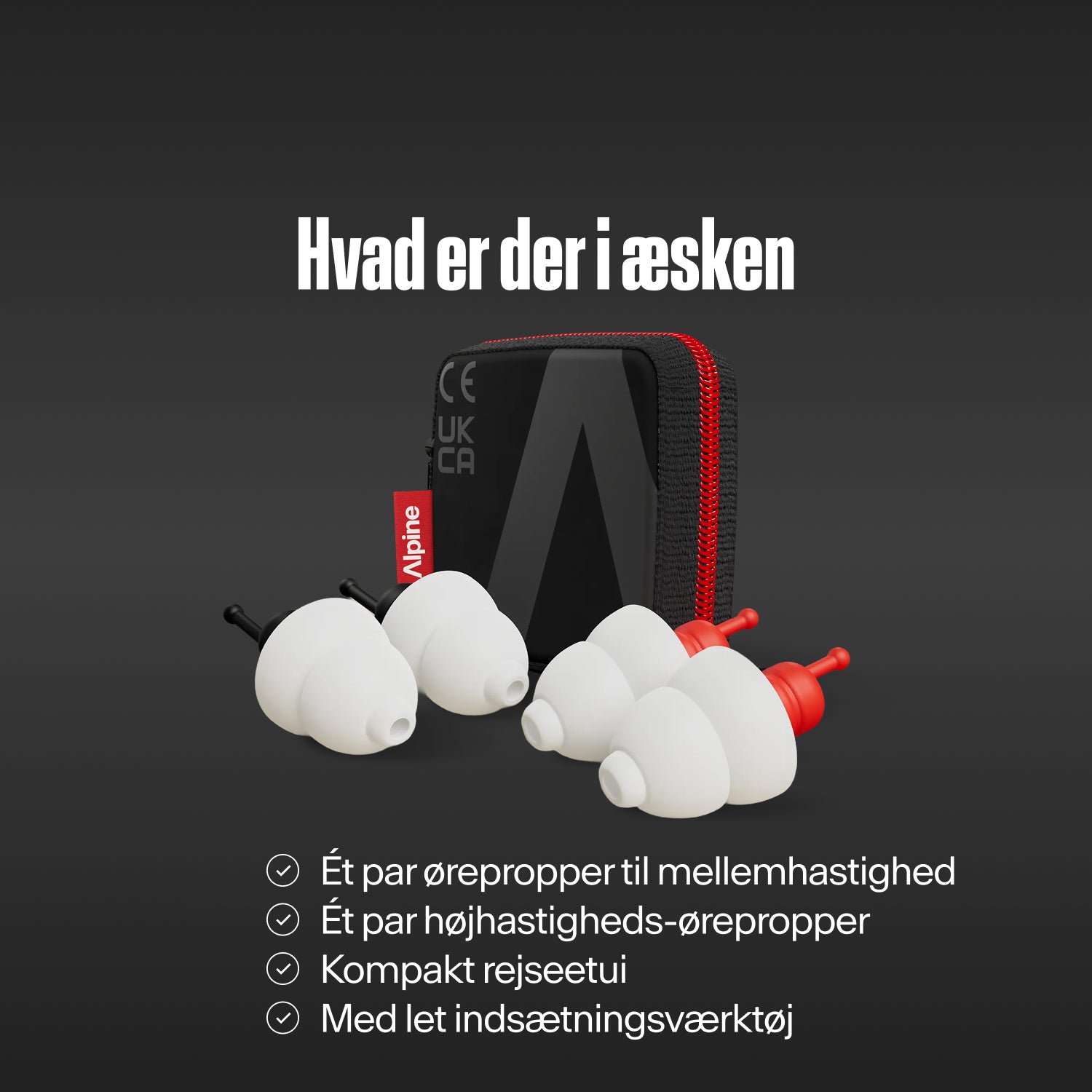 Alpine MotoSafe Duo ørepropper og etui under teksten &