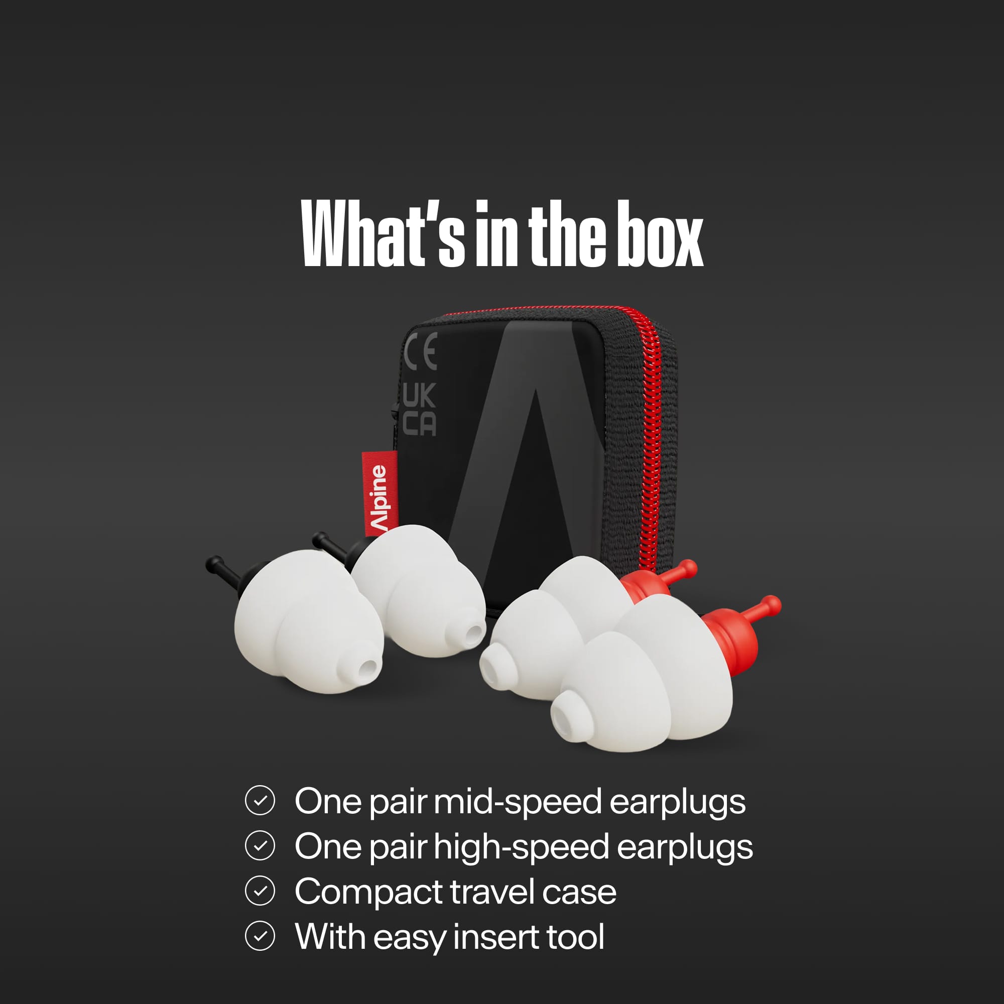 Alpine MotoSafe Duo earplugs and pouch under the text &