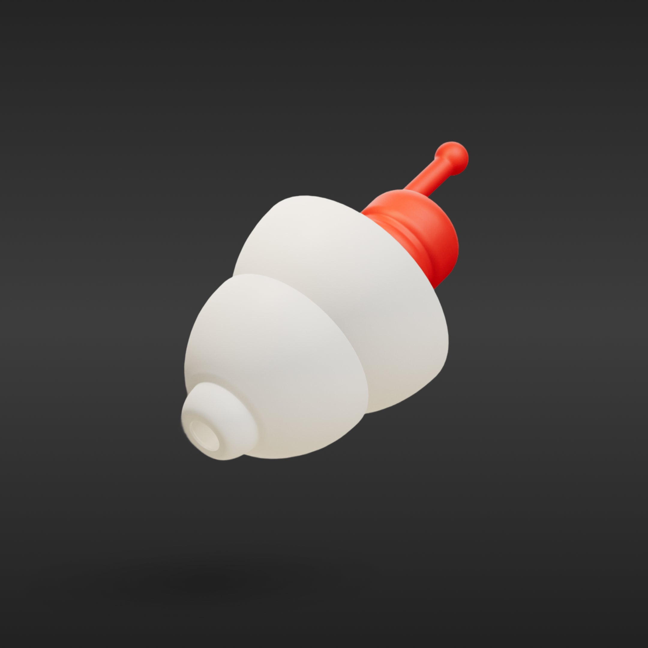 Alpine MotoSafe Sport earplug with red filter, 3D render on a dark background 