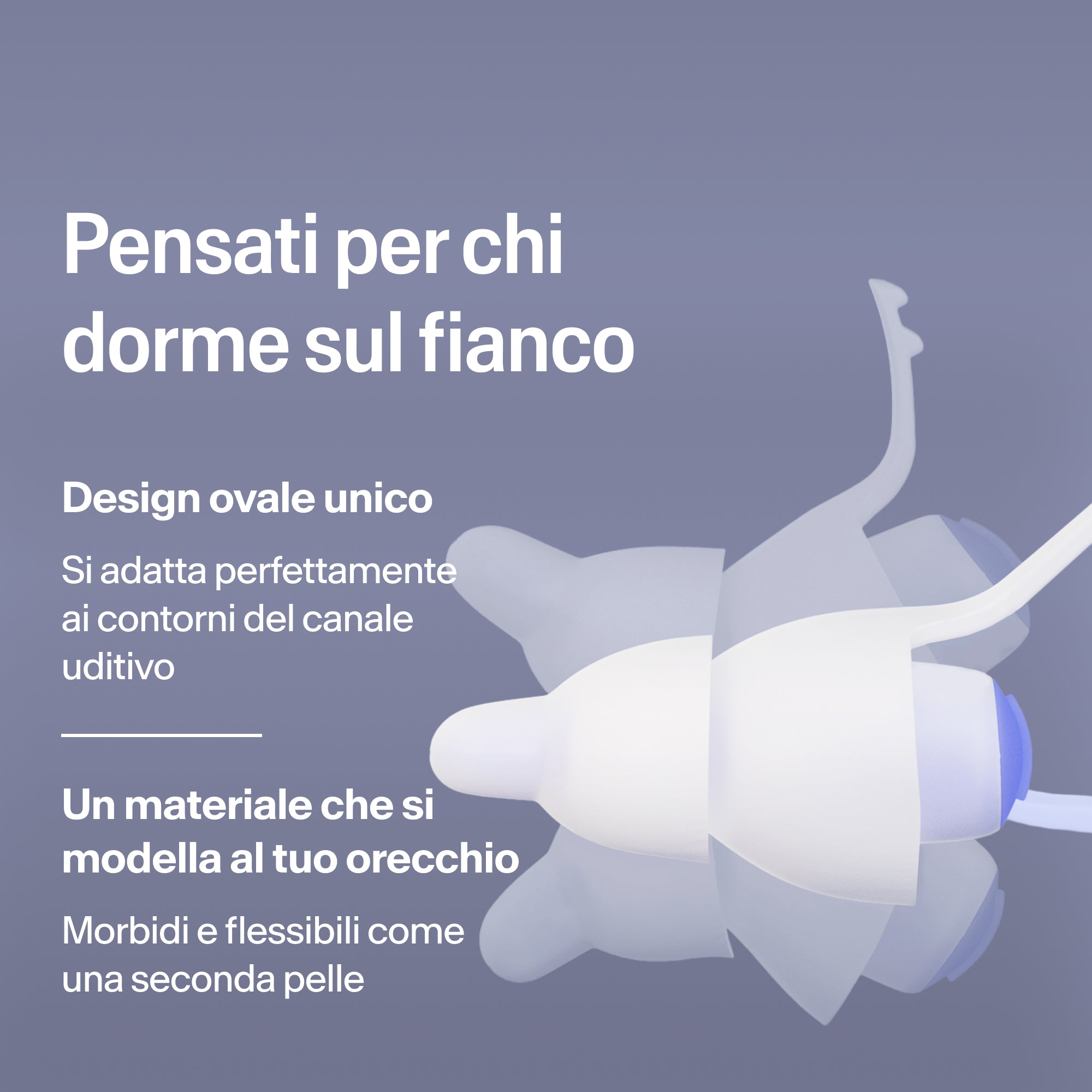 Tappi ovali Alpine SleepDeep Multisize per chi dorme sul fianco, in materiale morbido e flessibile che si adatta all&