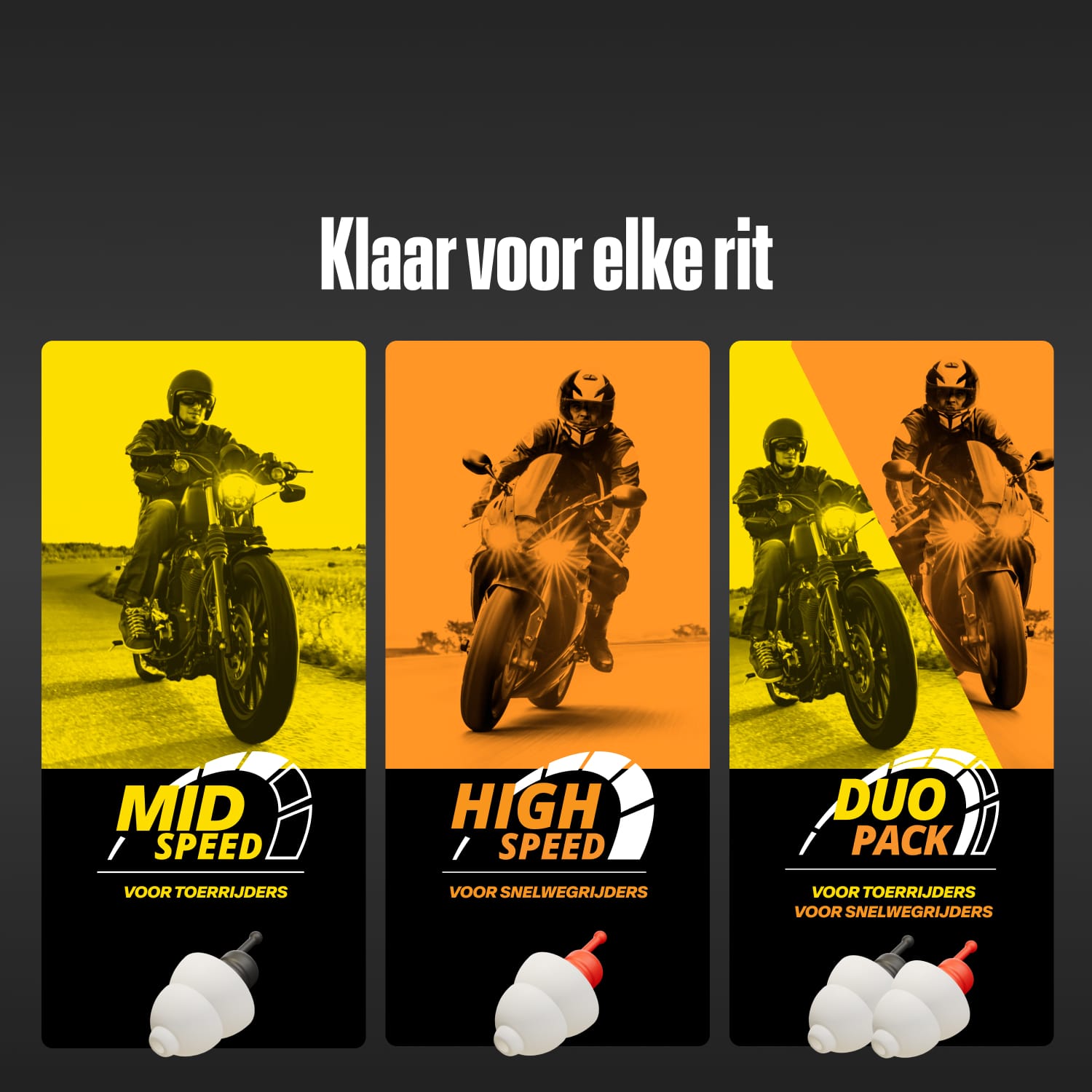 Drie Alpine MotoSafe varianten onder de tekst &