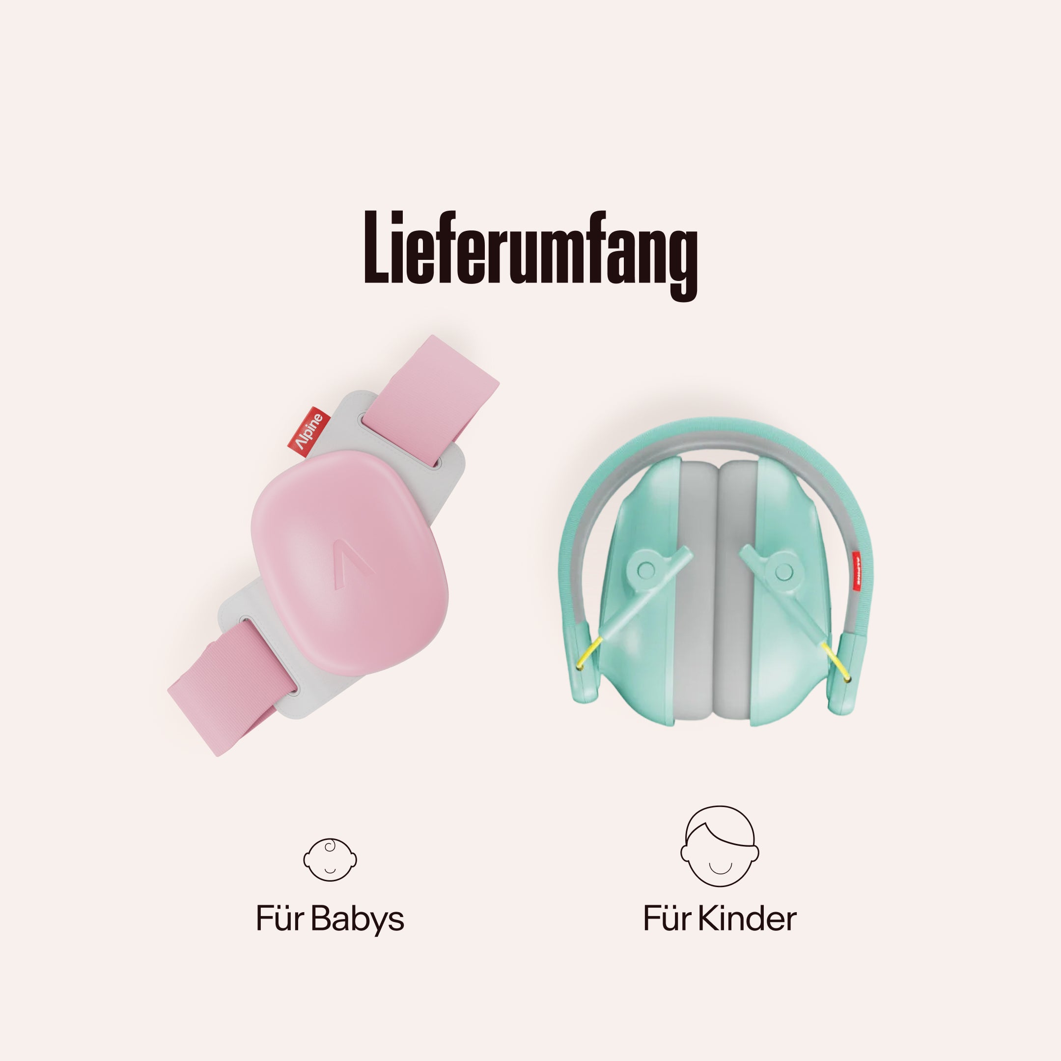 Alpine Muffy Baby und Alpine Muffy Kids Kapselgehörschutz unter dem Text &