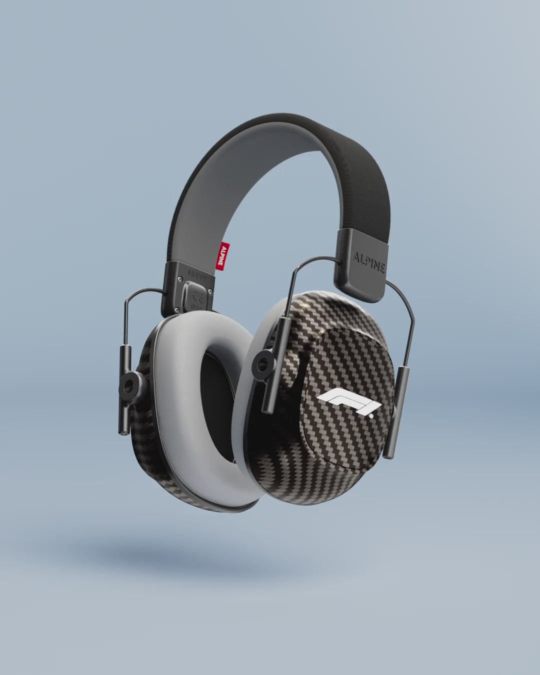 Product animation of the Alpine Formula 1 Racing Muffy kids' earmuffs with F1 logo #pdp_hide