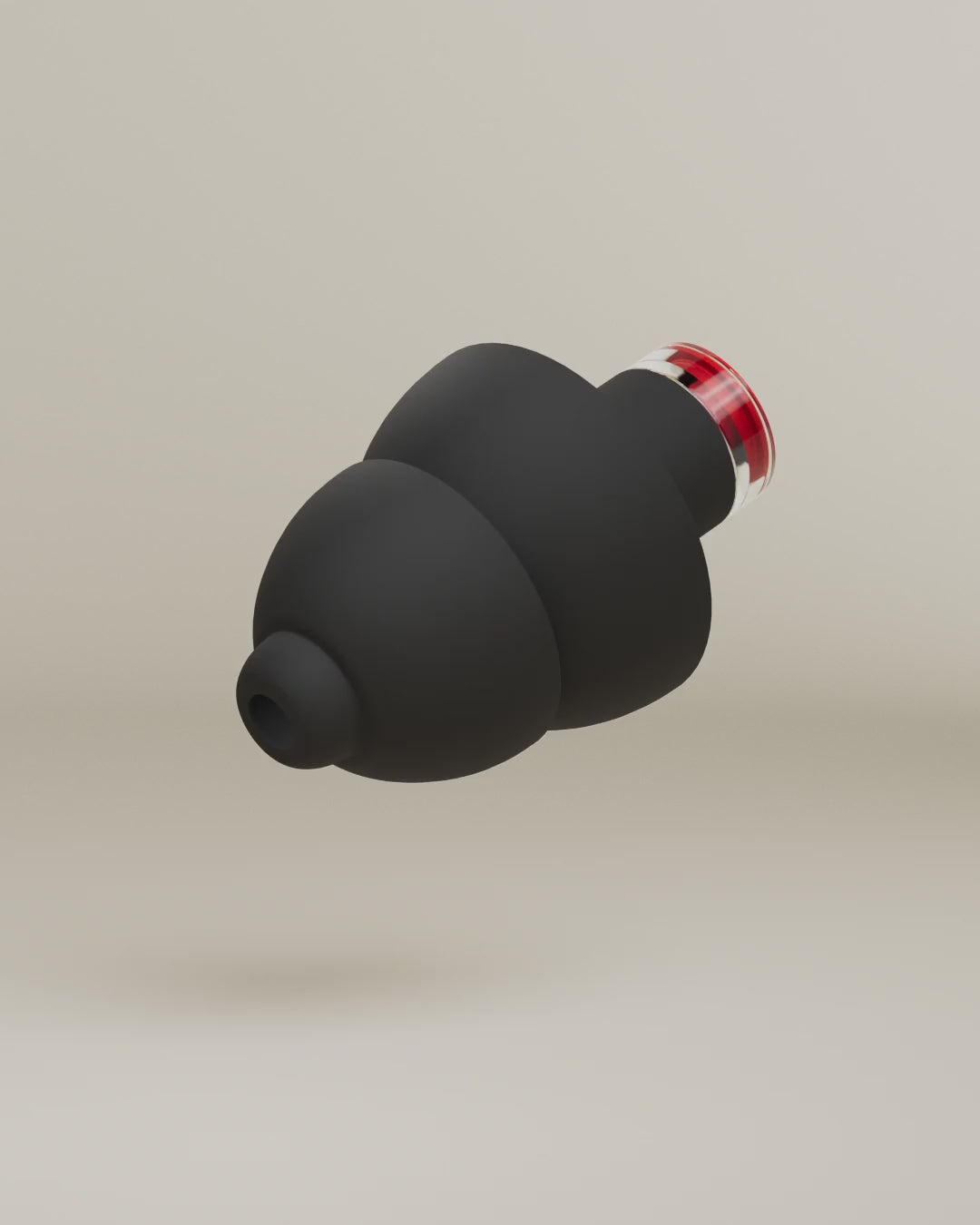 Alpine Formula 1® Earplugs product animation, 3D render of a black earplug with red filter 