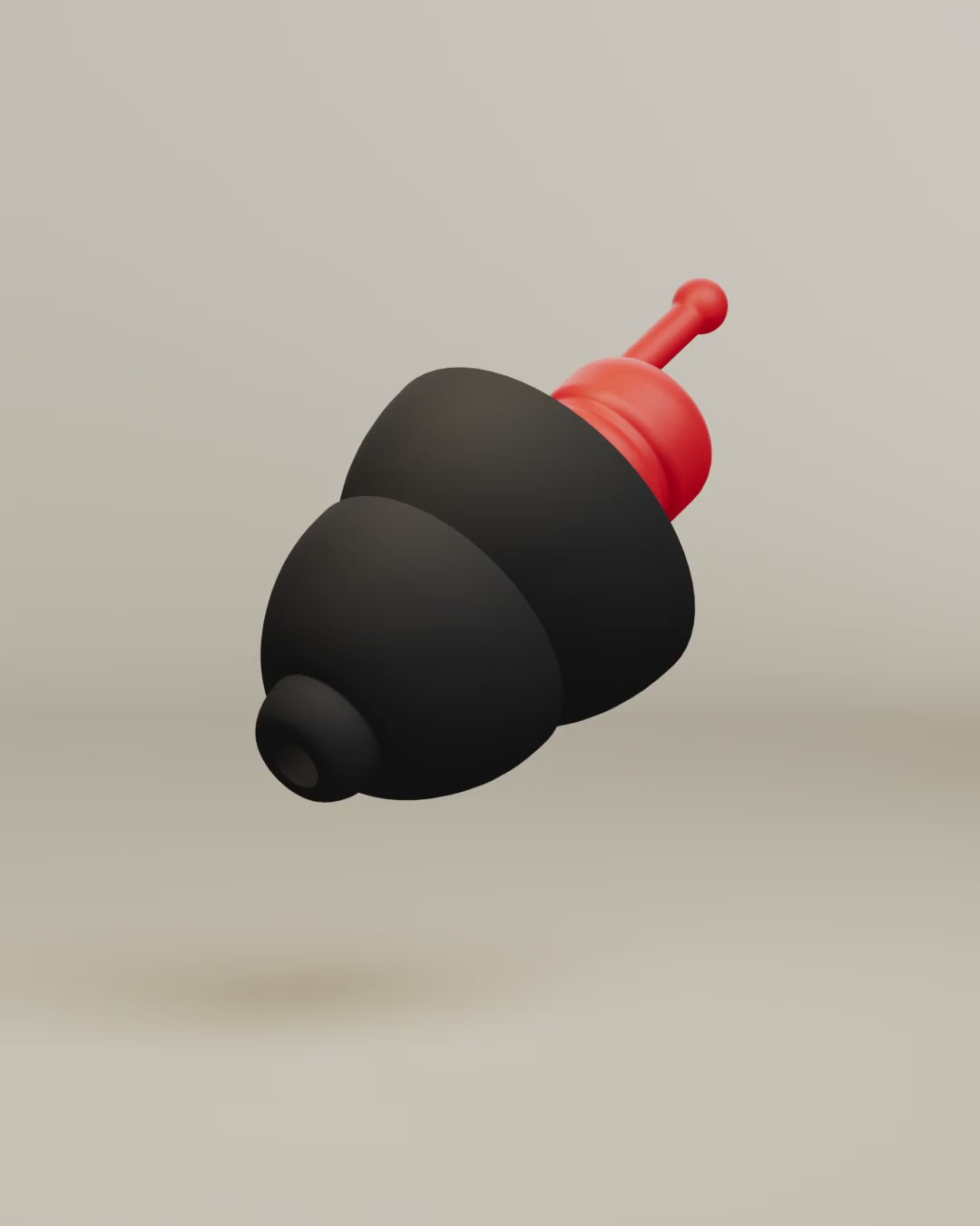 Alpine MotoGP™ Earplugs product animation, 3D render of a black earplug with red filter 