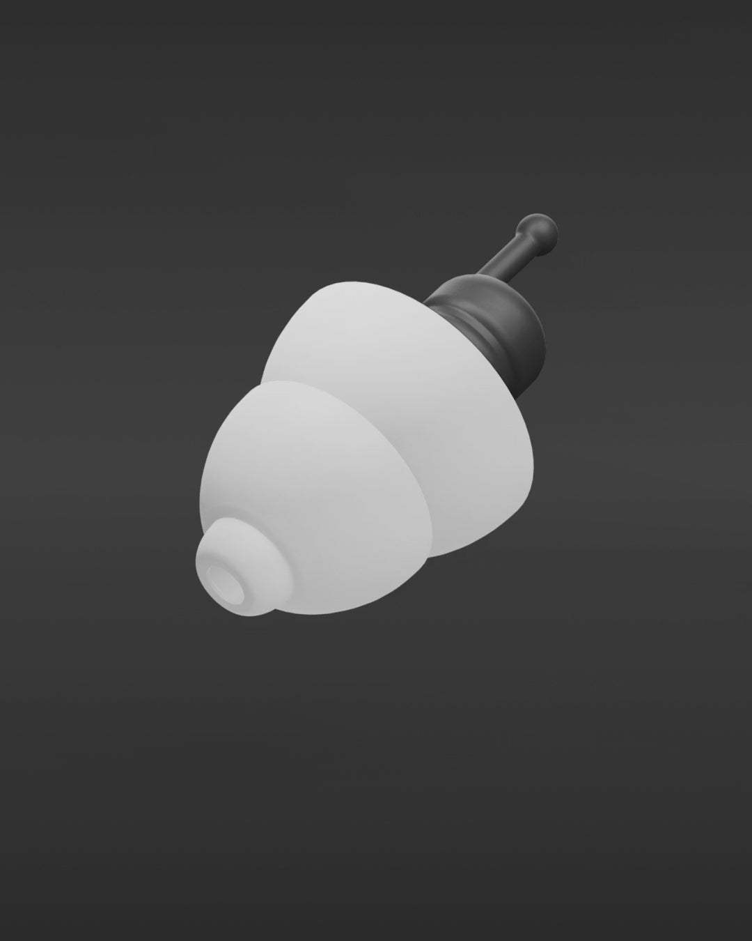 Product animation of an Alpine MotoSafe Tour earplug with white tips and black filter stem 